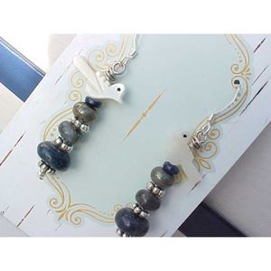 B2G1 MOP Sea Shell Bird Fetish Earrings Handmade Blue Lapis Pyrite Gemstone